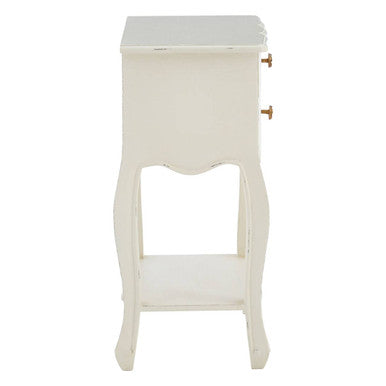White Wooden 2-Drawer Bedside Table with Brass Finished Handles, Loire