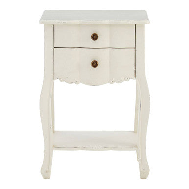 White Wooden 2-Drawer Bedside Table with Brass Finished Handles, Loire