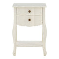 White Wooden 2-Drawer Bedside Table with Brass Finished Handles, Loire