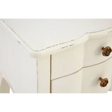 White Wooden 2-Drawer Bedside Table with Brass Finished Handles, Loire