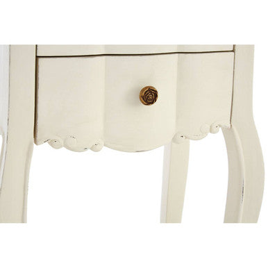 White Wooden 2-Drawer Bedside Table with Brass Finished Handles, Loire