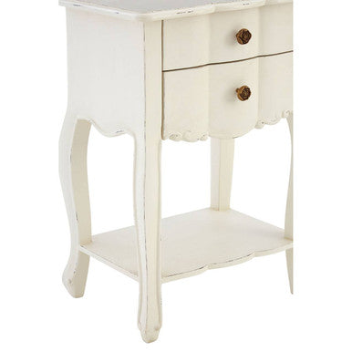 White Wooden 2-Drawer Bedside Table with Brass Finished Handles, Loire