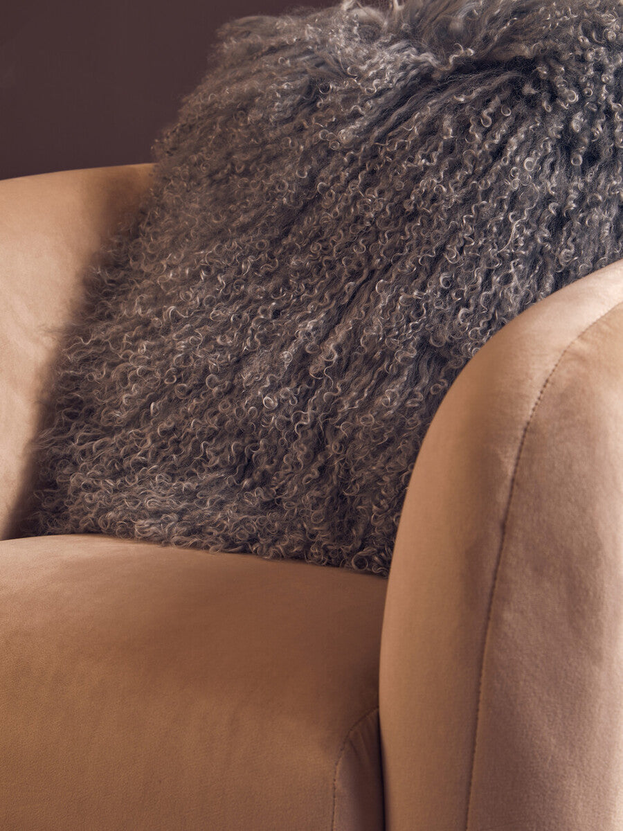 Bosie Real Mongolian Fur Grey Square Cushion