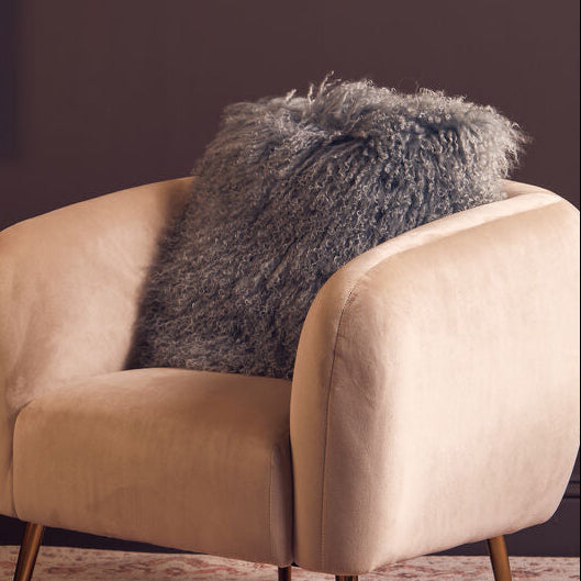 Bosie Real Mongolian Fur Grey Square Cushion