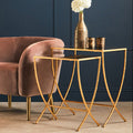 Set of 2 Mirrored Glass Top Rectangular Side Tables with Gold Metal Frame, Avantis