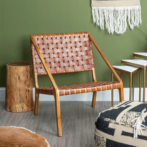 A Kendari Tan Woven Leather And Teak Chair