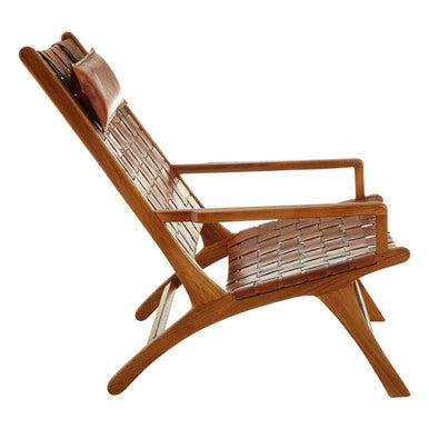 A Kendari Teak Wood And Woven Leather Chair