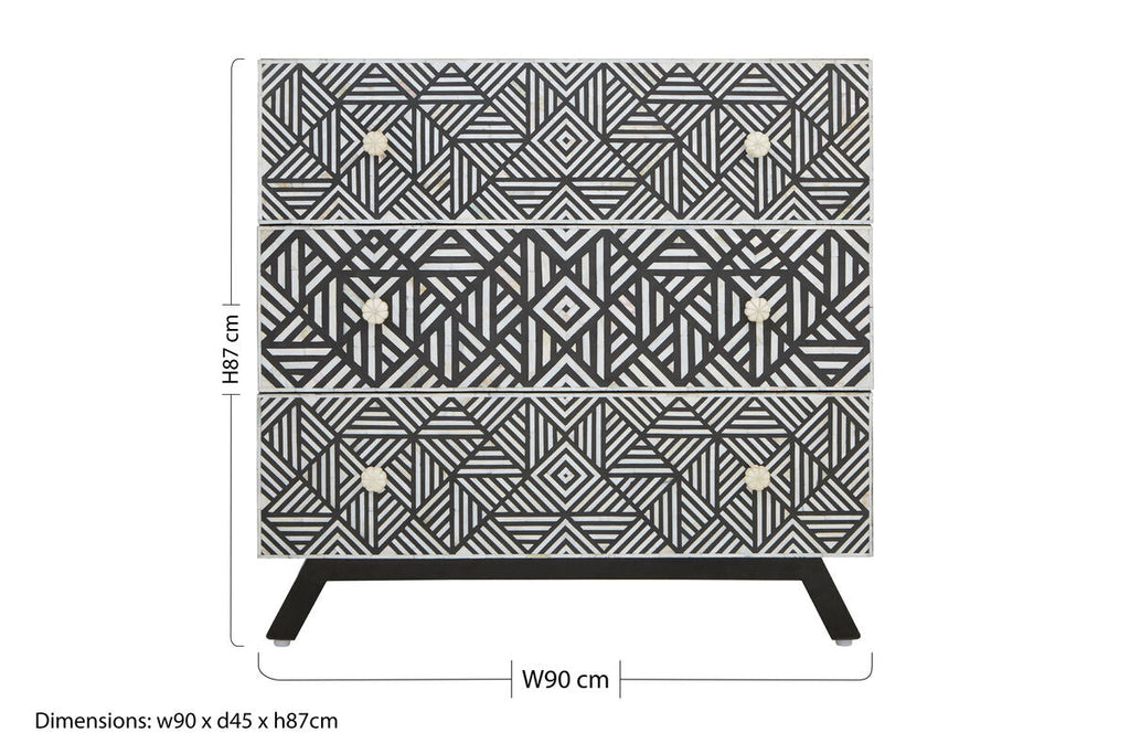 Fusion Black and Mother of Pearl Chest of 3 Drawers