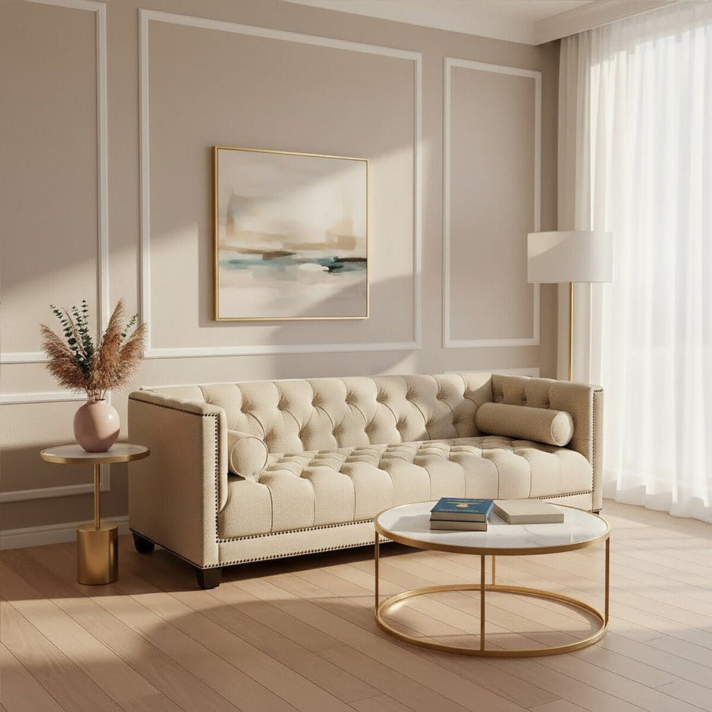 3 Seater Stone Fabric Sofa, Surina