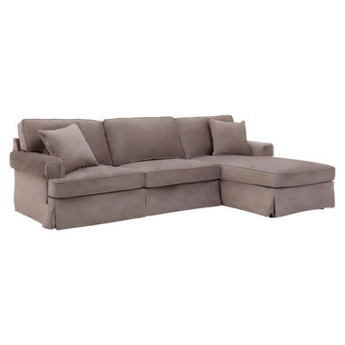 3 Seater Mink Velvet Right Chaise Sofa, Ralph