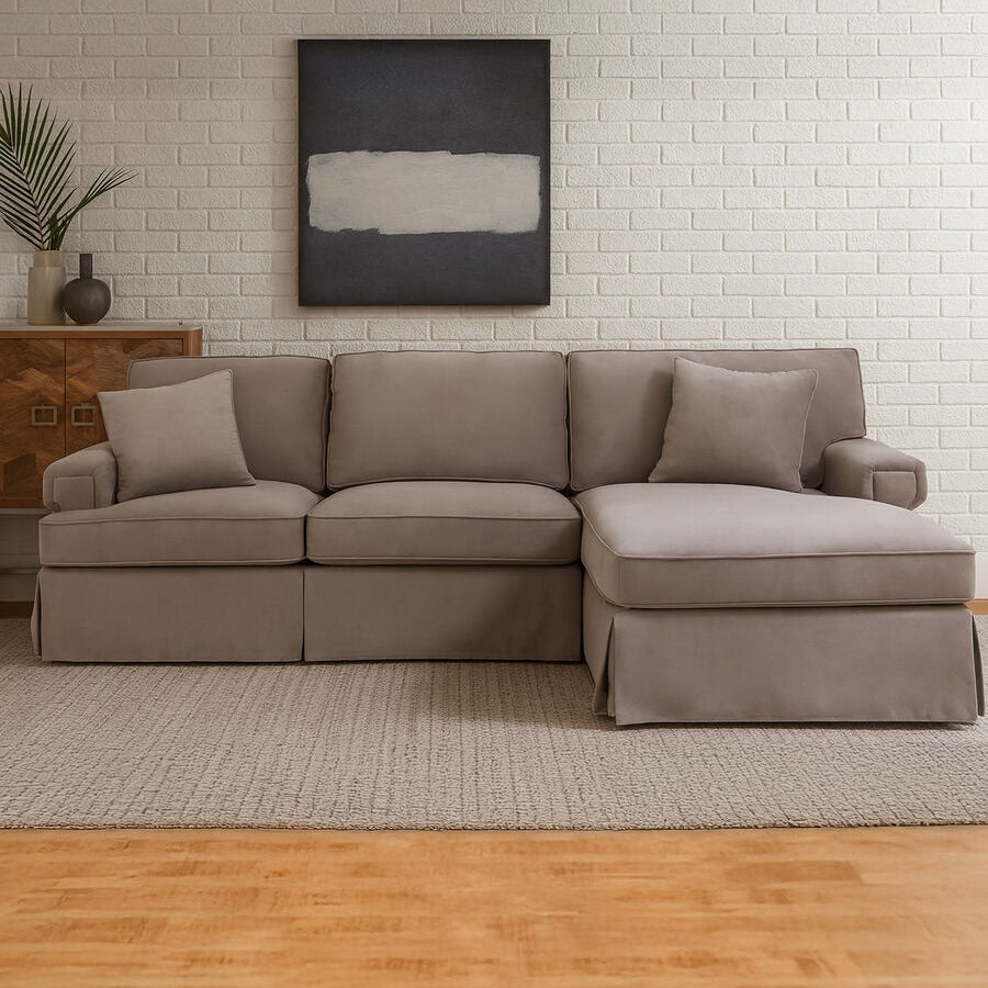 3 Seater Mink Velvet Right Chaise Sofa, Ralph