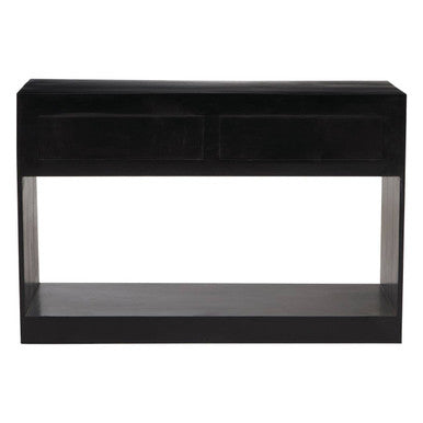 Black Mango Wood 2-Drawer Console Table with Gold-Tone Handles, Sarter