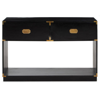 Black Mango Wood 2-Drawer Console Table with Gold-Tone Handles, Sarter