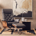 Warrington Black Leather Effect Recliner And Footstool