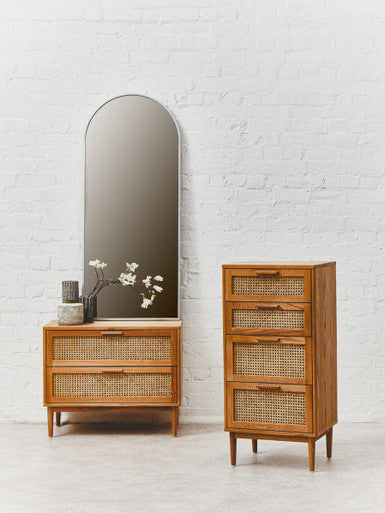 Lyon Rattan and Oak Wood Chest of Four Drawers