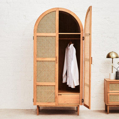 Lyon Rattan and Oak Wood 2 Door Wardrobe