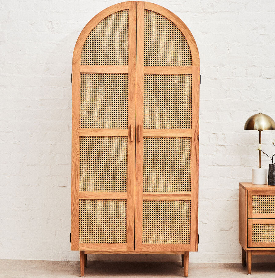 Lyon Rattan and Oak Wood 2 Door Wardrobe