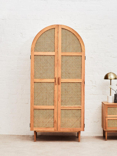 Lyon Rattan and Oak Wood 2 Door Wardrobe