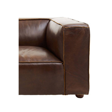 2 Seater Antique Brown Leather Sofa, King