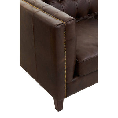 2 Seater Modern Chesterfield Dark Brown Leather Sofa, King