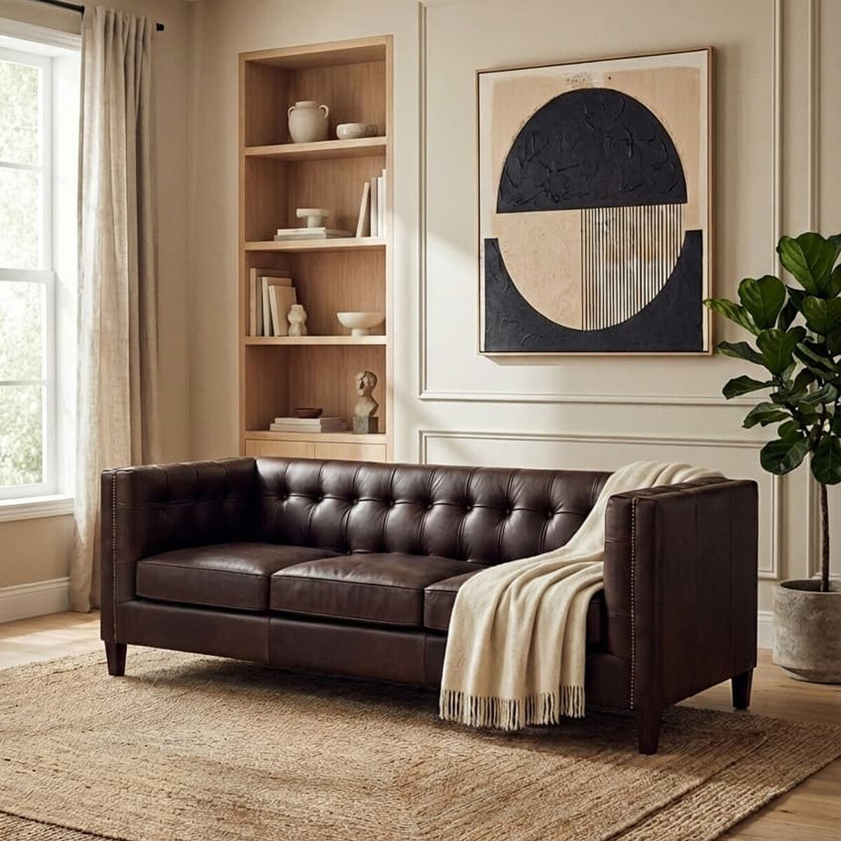 2 Seater Modern Chesterfield Dark Brown Leather Sofa, King