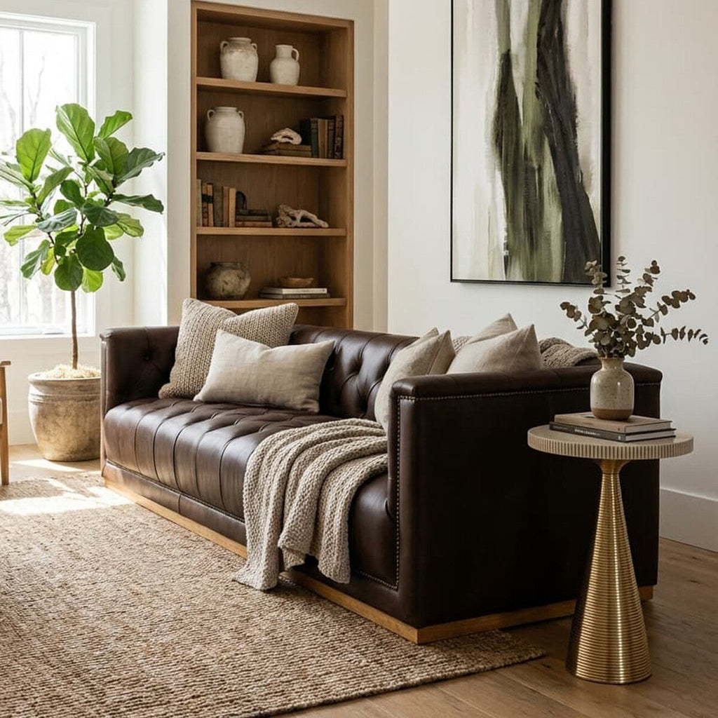 3 Seater Modern Chesterfield Dark Brown Leather Sofa, King