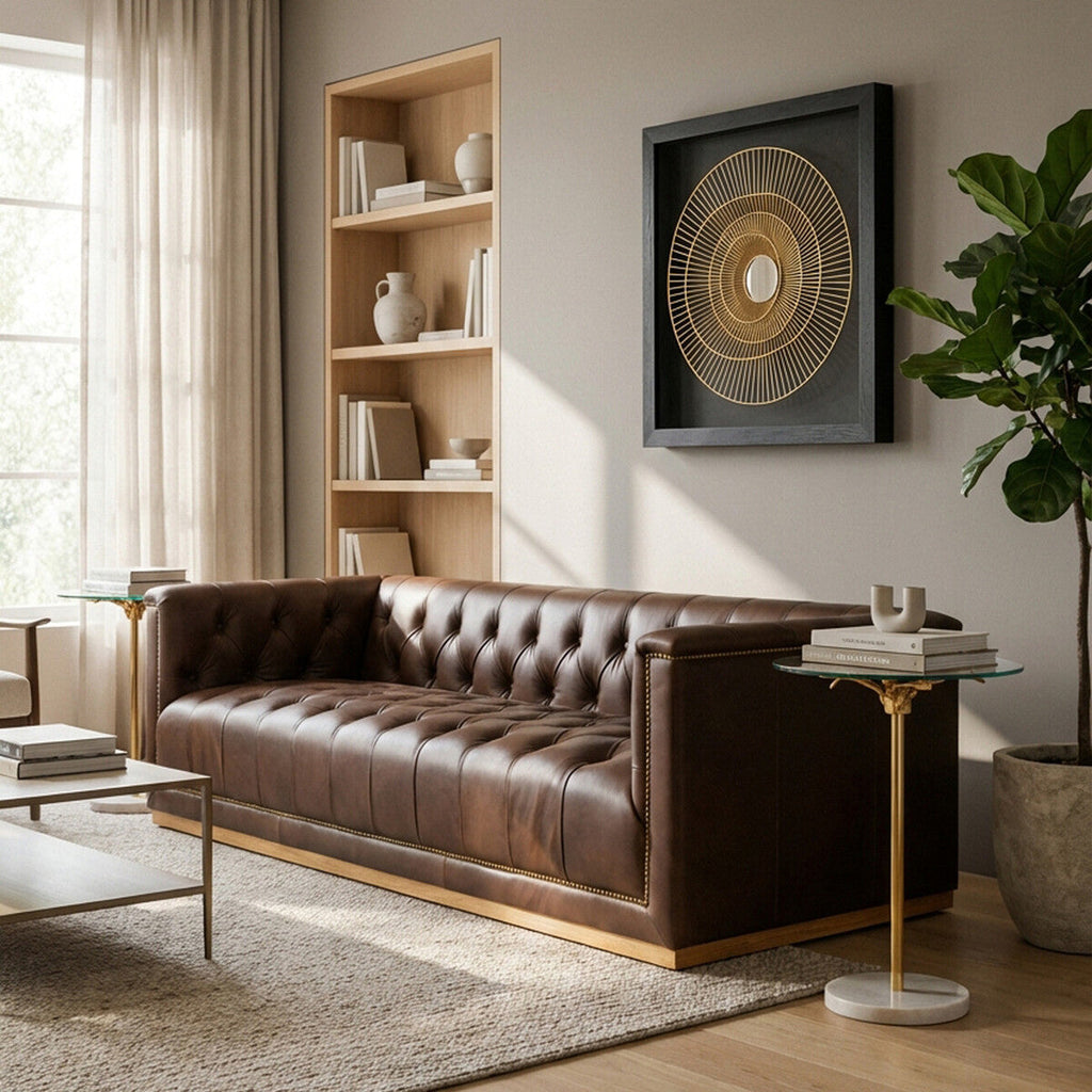3 Seater Modern Chesterfield Dark Brown Leather Sofa, King