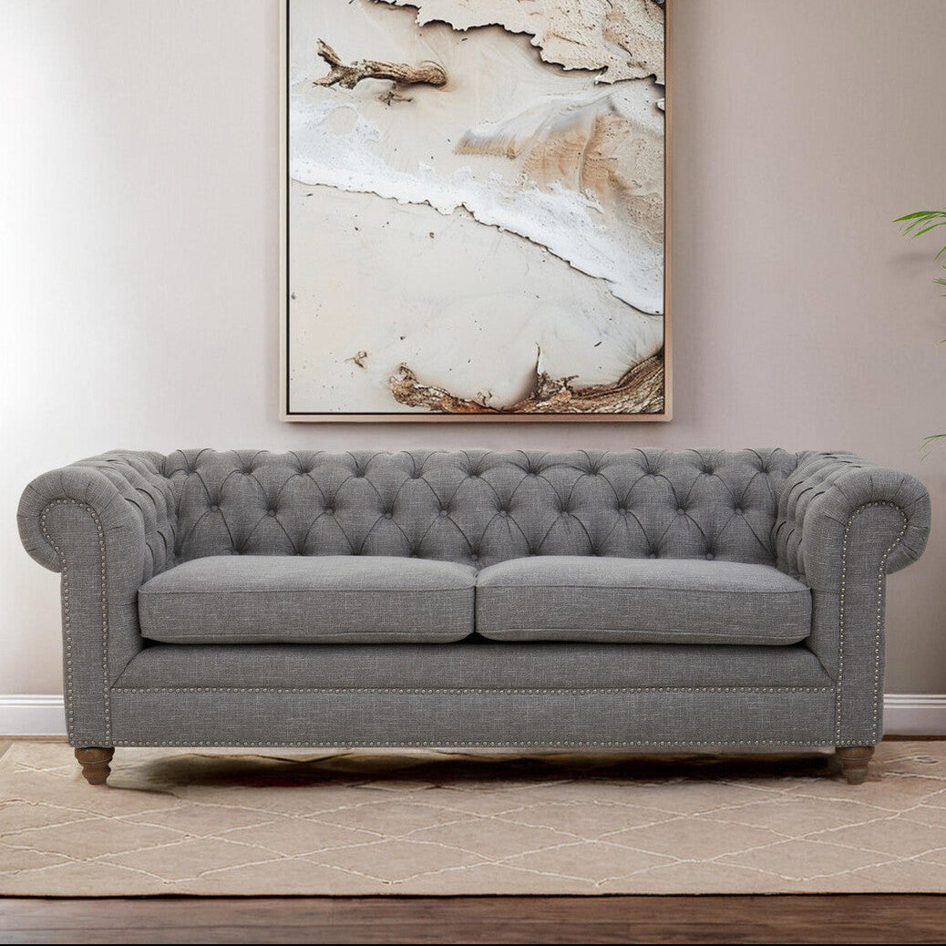 3 Seater Grey Linen Sofa, Stella