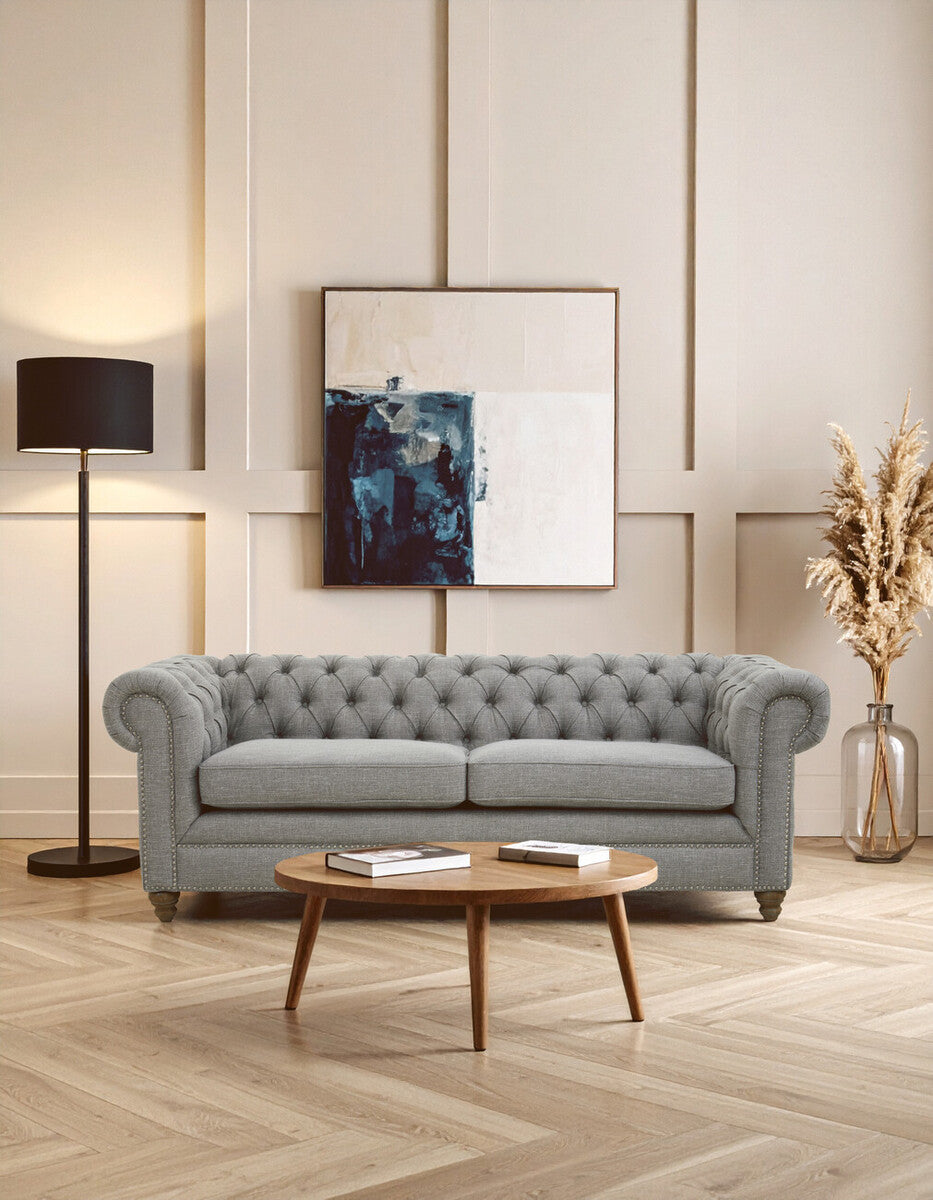 3 Seater Grey Linen Sofa, Stella