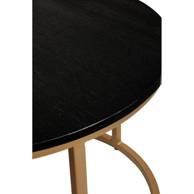 Nest of 2 Black Round Marble Top Tables with Gold Finish Metal Frames, Varana