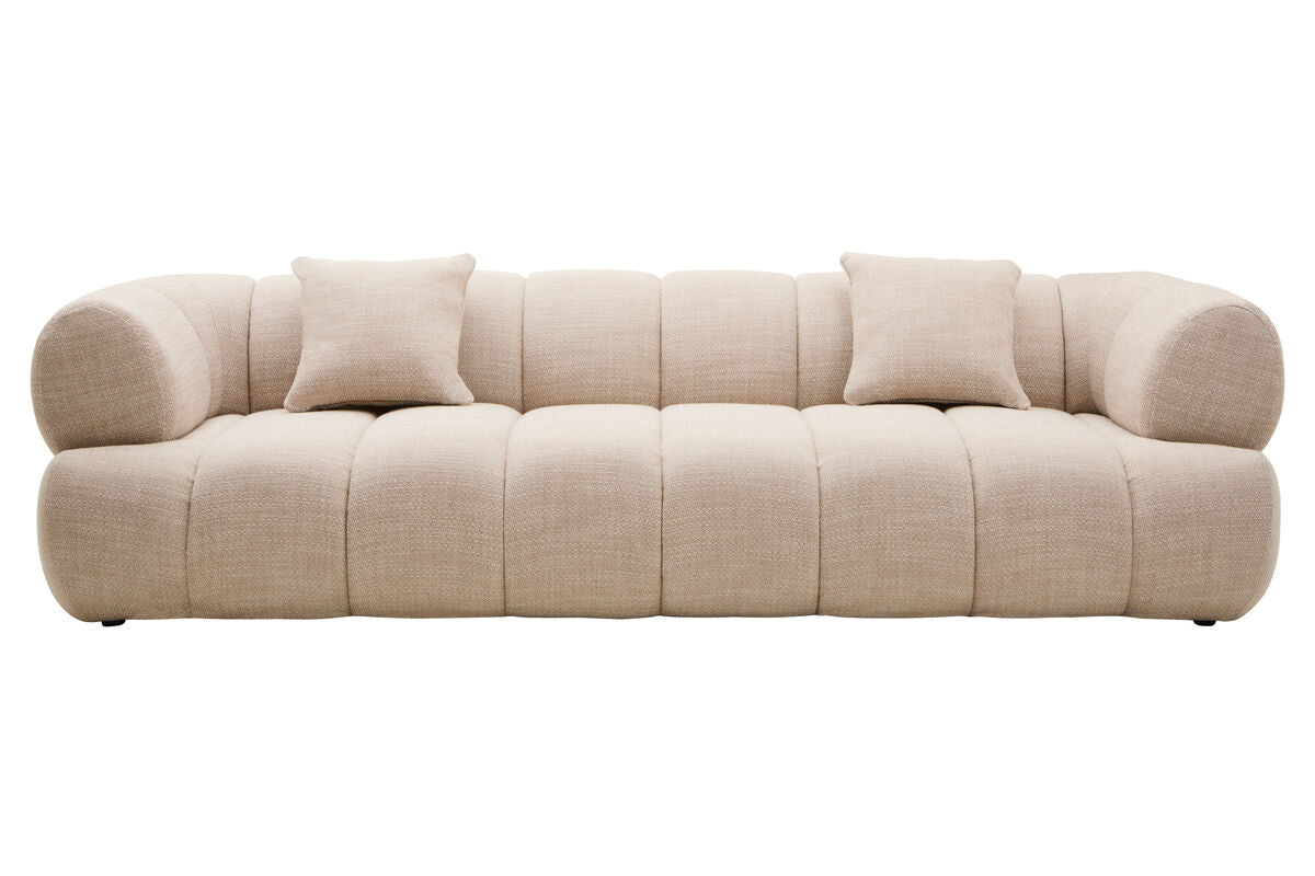 3 Seater Cream Linen Curved Sofa, Ordona