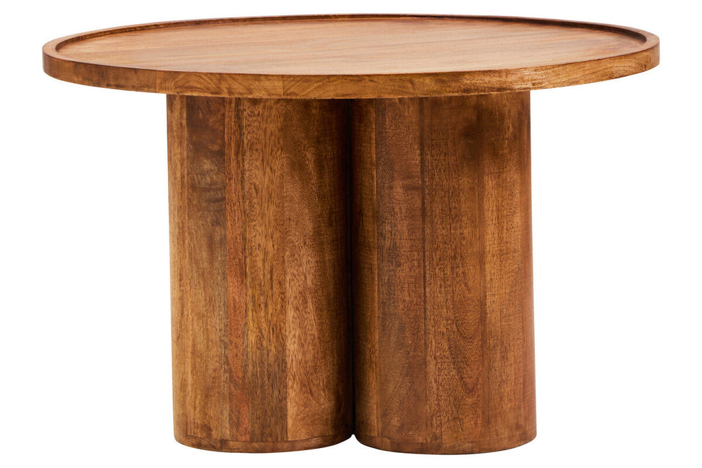 Natural Mango Wood Coffee Table with Column Base and Rounded Top, Walsa