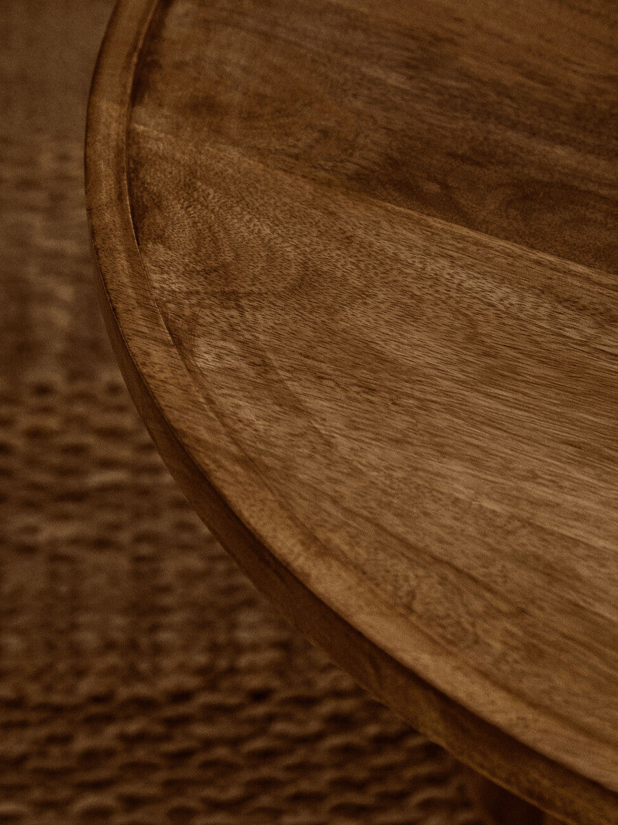 Natural Mango Wood Coffee Table with Column Base and Rounded Top, Walsa