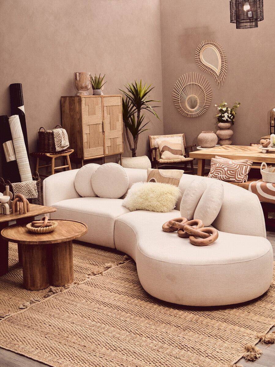 Natural Mango Wood Coffee Table with Column Base and Rounded Top, Walsa