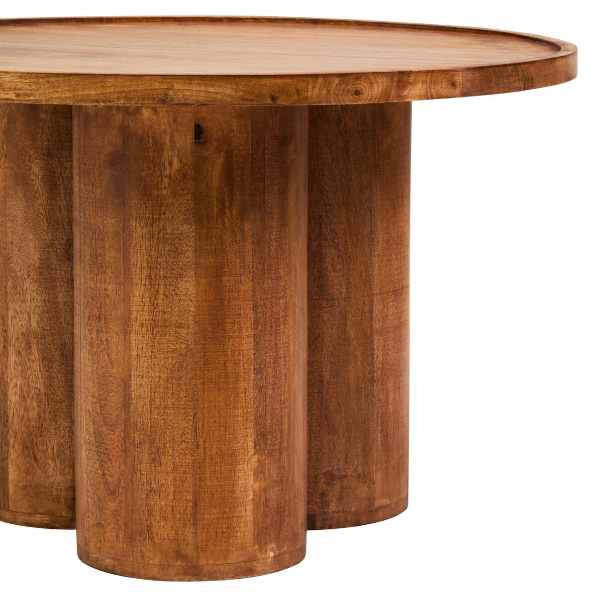 Natural Mango Wood Coffee Table with Column Base and Rounded Top, Walsa