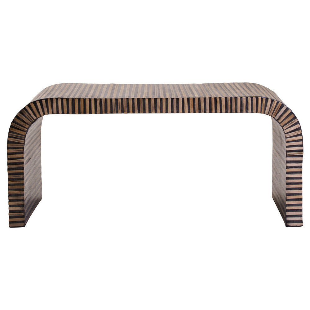 Natural Finish Curved Coffee Table with Striped Bamboo Inlay, Bambusa