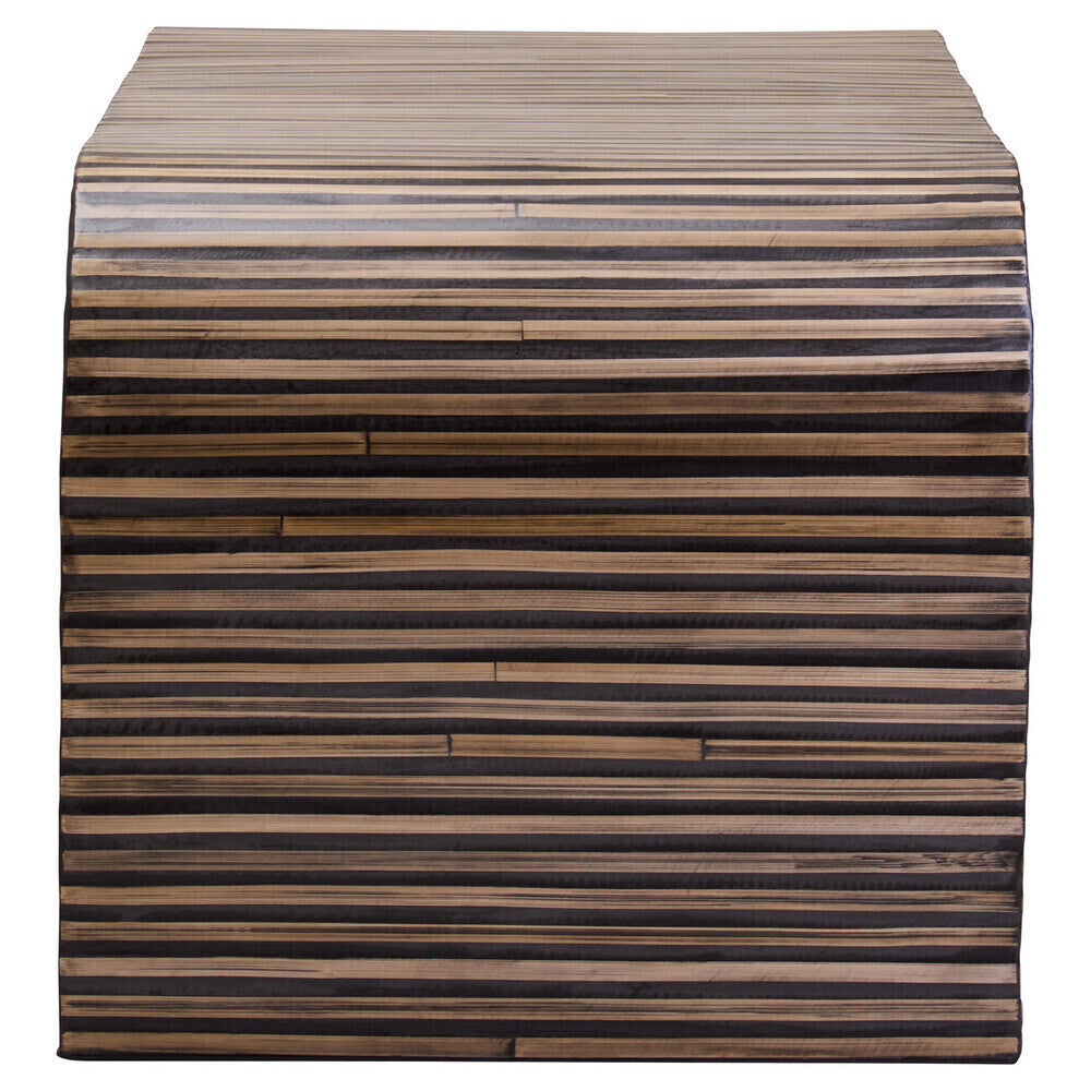 Natural Finish Curved Coffee Table with Striped Bamboo Inlay, Bambusa
