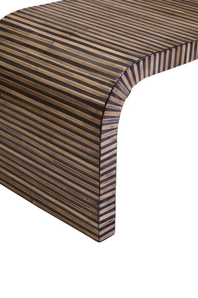 Natural Finish Curved Coffee Table with Striped Bamboo Inlay, Bambusa