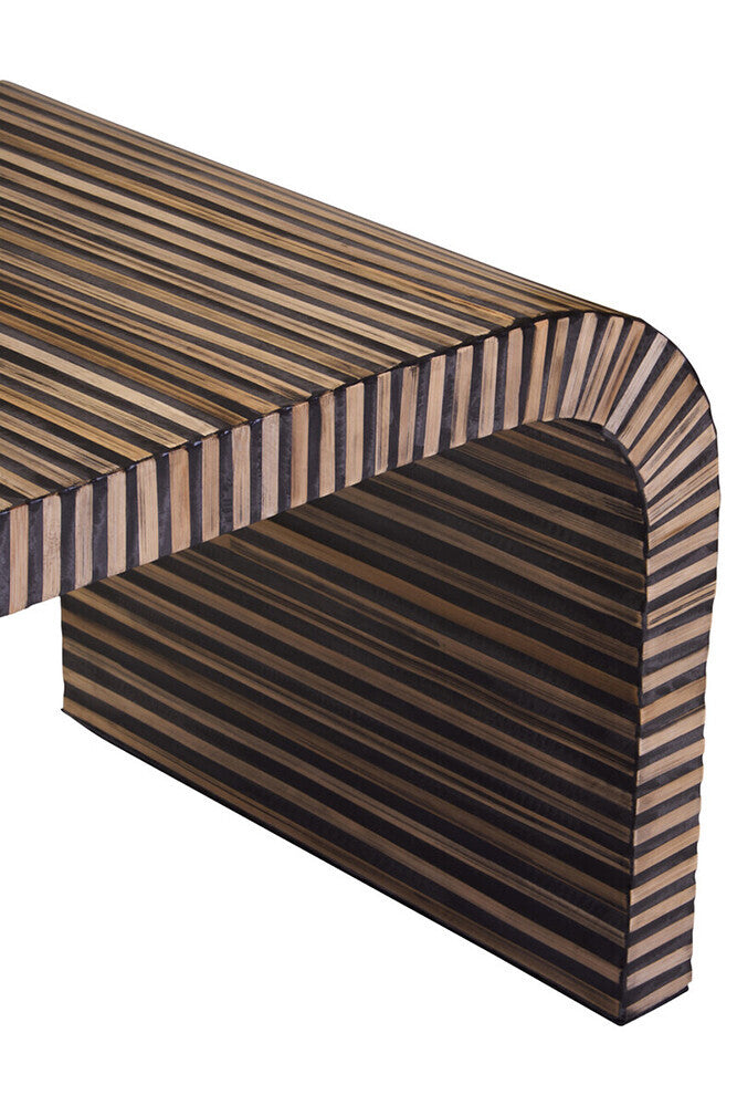 Natural Finish Curved Coffee Table with Striped Bamboo Inlay, Bambusa