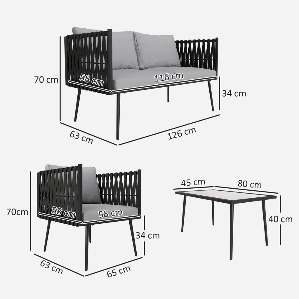 Outsunny 4 Piece Garden Furniture Set with Cushions for Patio, Light Grey