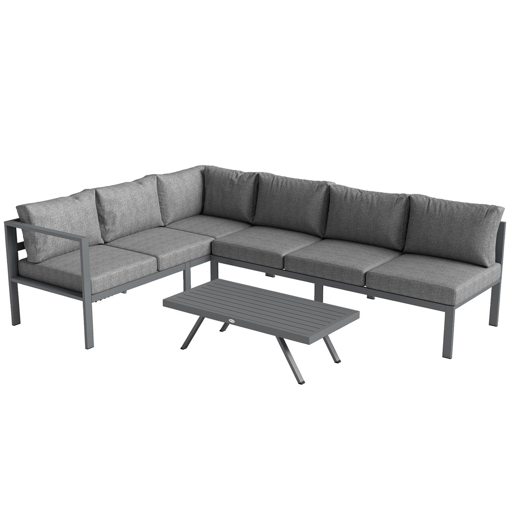 Outsunny 3 Pieces Garden Furniture Set, Aluminium Corner Lounge Set with Adjustable Backrest and Coffee Table