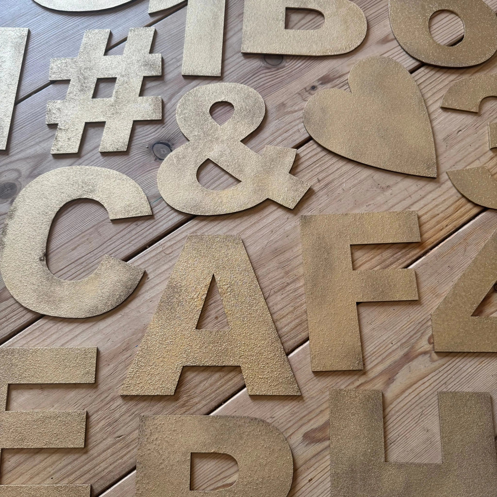 Gold Fat Font Metal Alphabet Letters – 5” or 12” Decorative Lettering A–Z