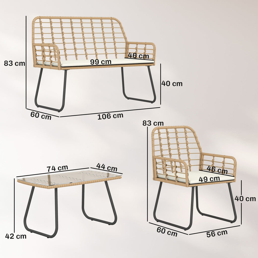Outsunny 4 Piece Rattan Garden Furniture Set, Outdoor Patio Furniture with Loveseat, Armchairs and Coffee Table