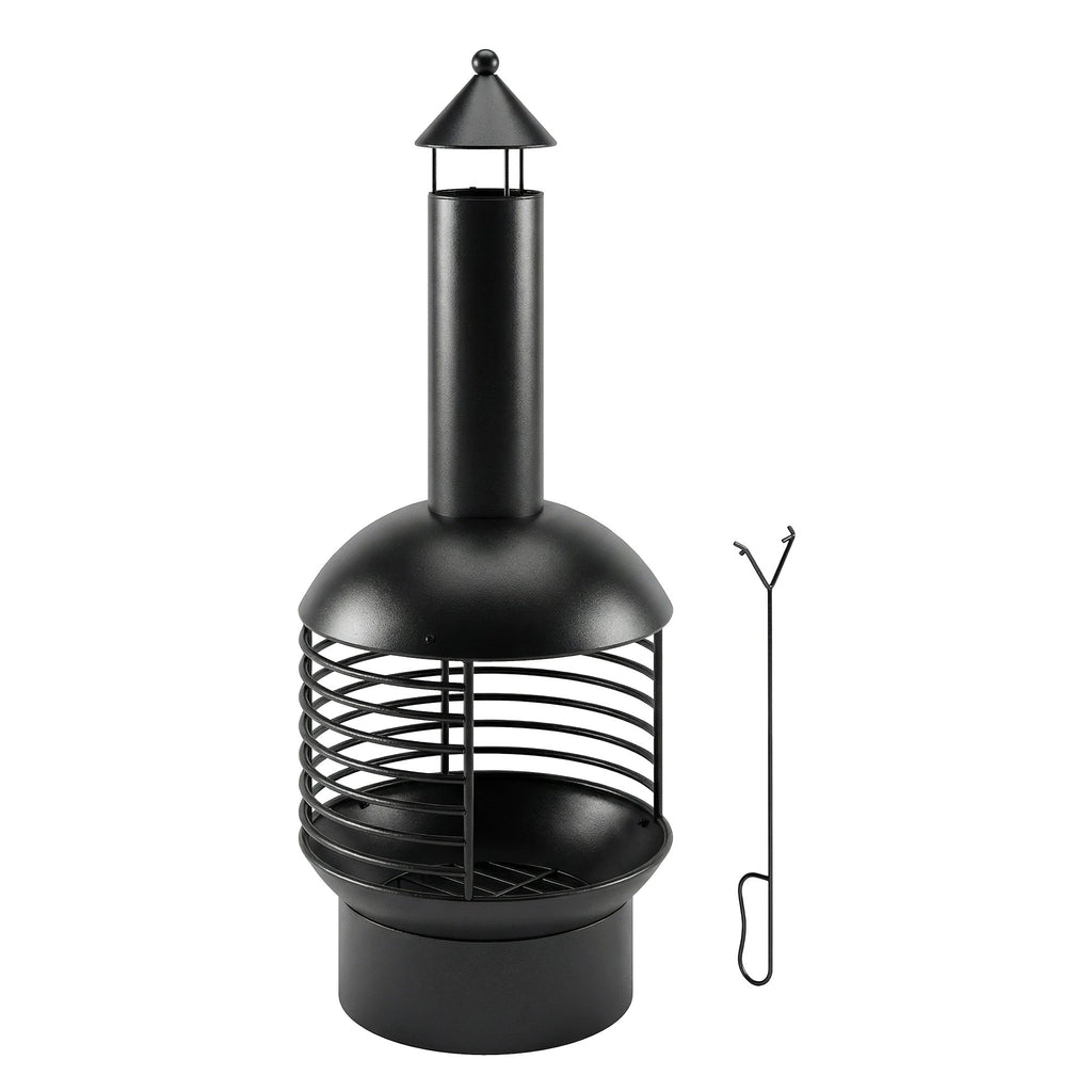 Outsunny Chimney Fire Pit, Portable Wood Burning Firepit with Poker, Charcoal Grid, Outdoor Fireplace for Garden Patio, Black