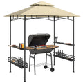 Outsunny 8' x 5' Grill Gazebo Canopy, Double Tiered Outdoor BBQ Gazebo Shelter with 2 Side Shelves, Storage Baskets, Hook for Garden, Patio, Barbecue, Picnic, Beige