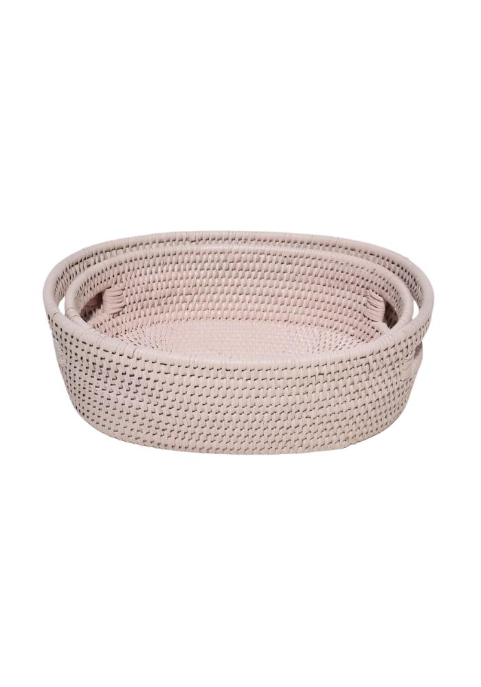 Cotswolds Oval Rattan Basket Pink - Set of 2