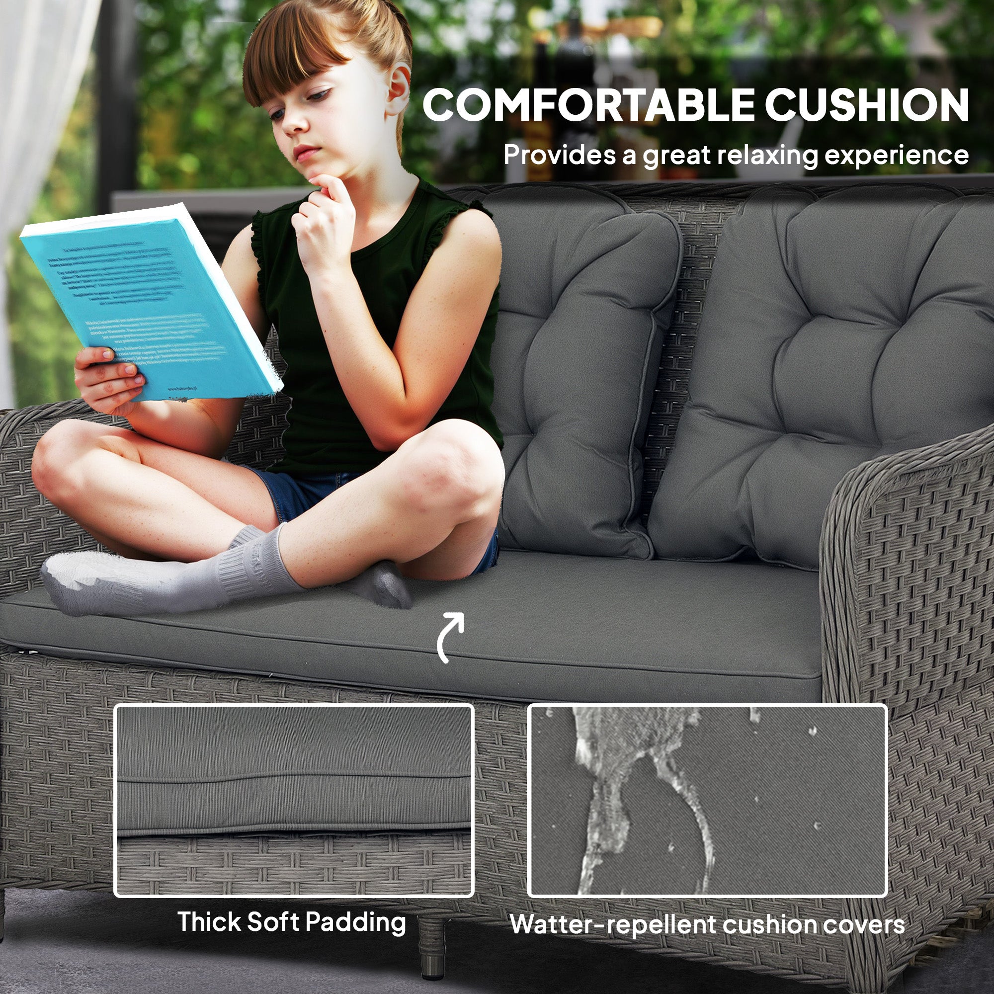 Outsunny 4 PCS Rattan Garden Furniture, Padded Cushions Conversation Sofa Set
