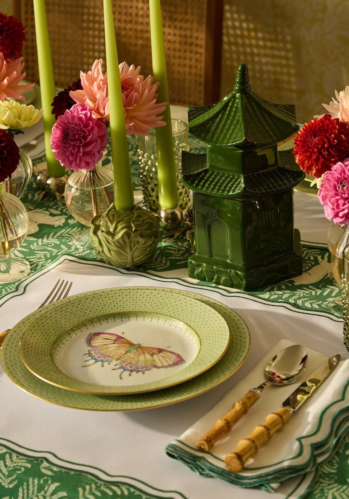 Green Apple Lace Plate Butterfly Side/Pudding Plates  - Set of 4