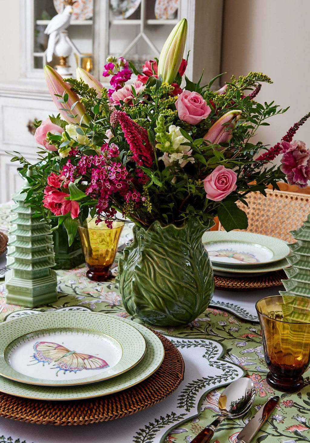 Green Apple Lace Plate Butterfly Side/Pudding Plates  - Set of 4