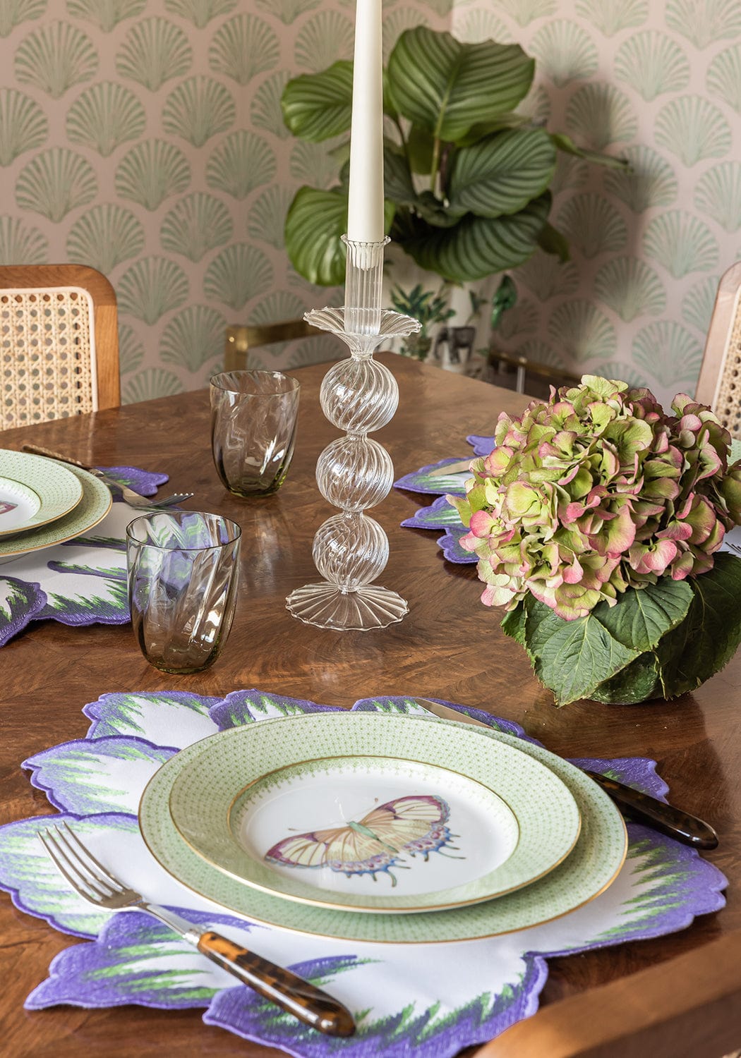 Green Apple Lace Plate Butterfly Side/Pudding Plates  - Set of 4